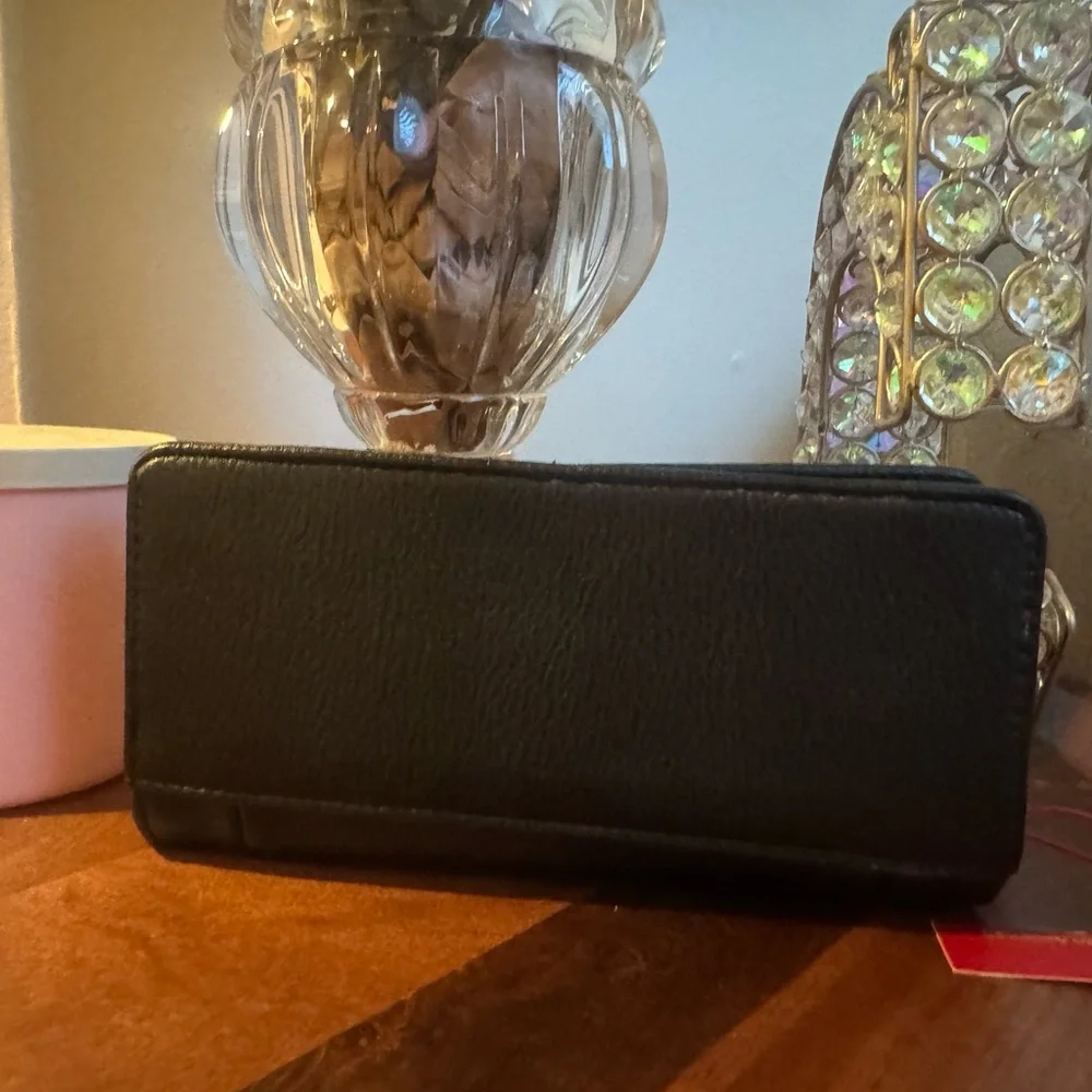 Enzo Angiolini Black Leather Clutch with Gold Details / NWT